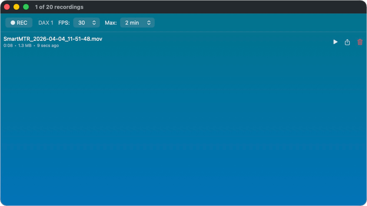 SmartMTR - Recording window with DAX audio